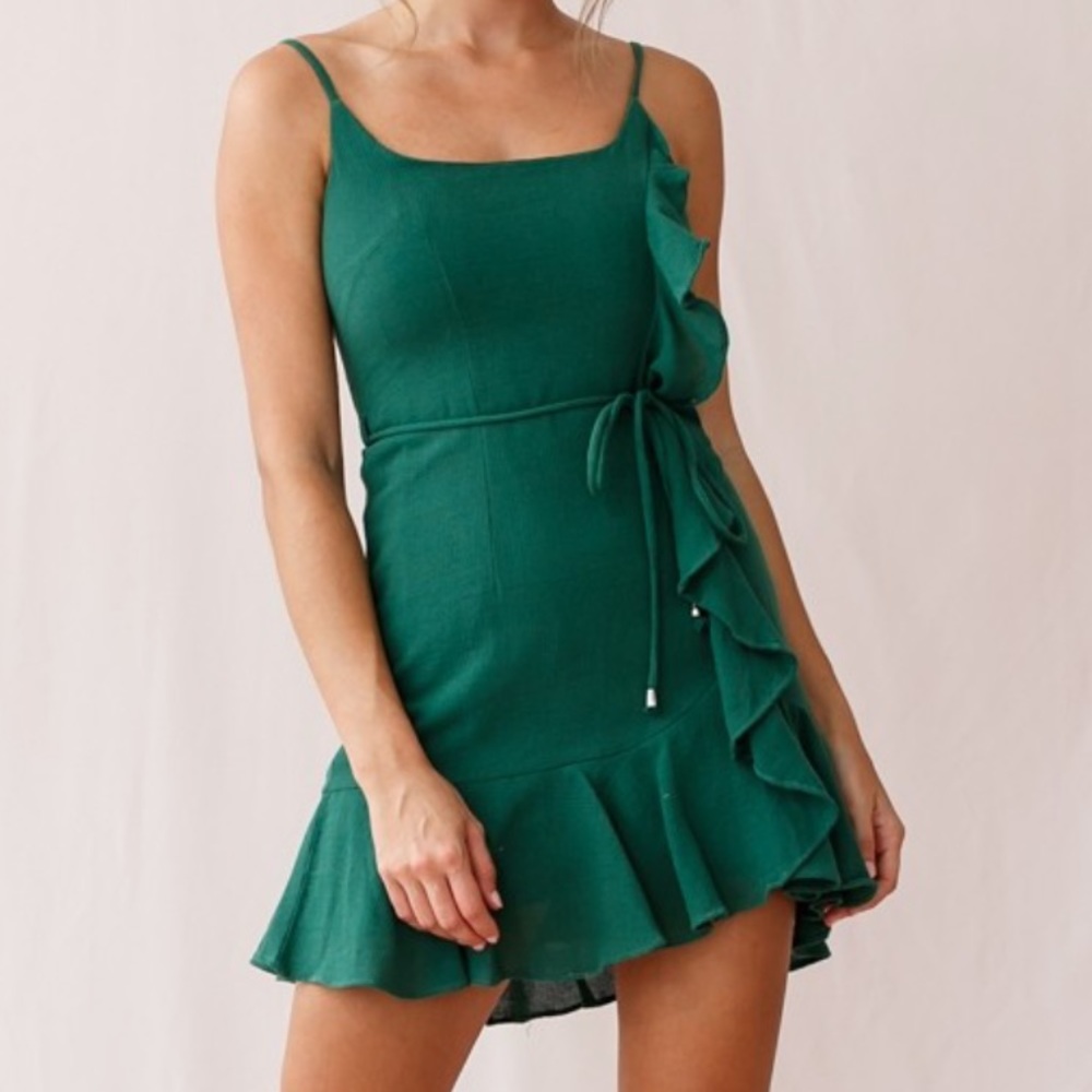 Hart Chiffon Mini Dress Forest Green - NWT